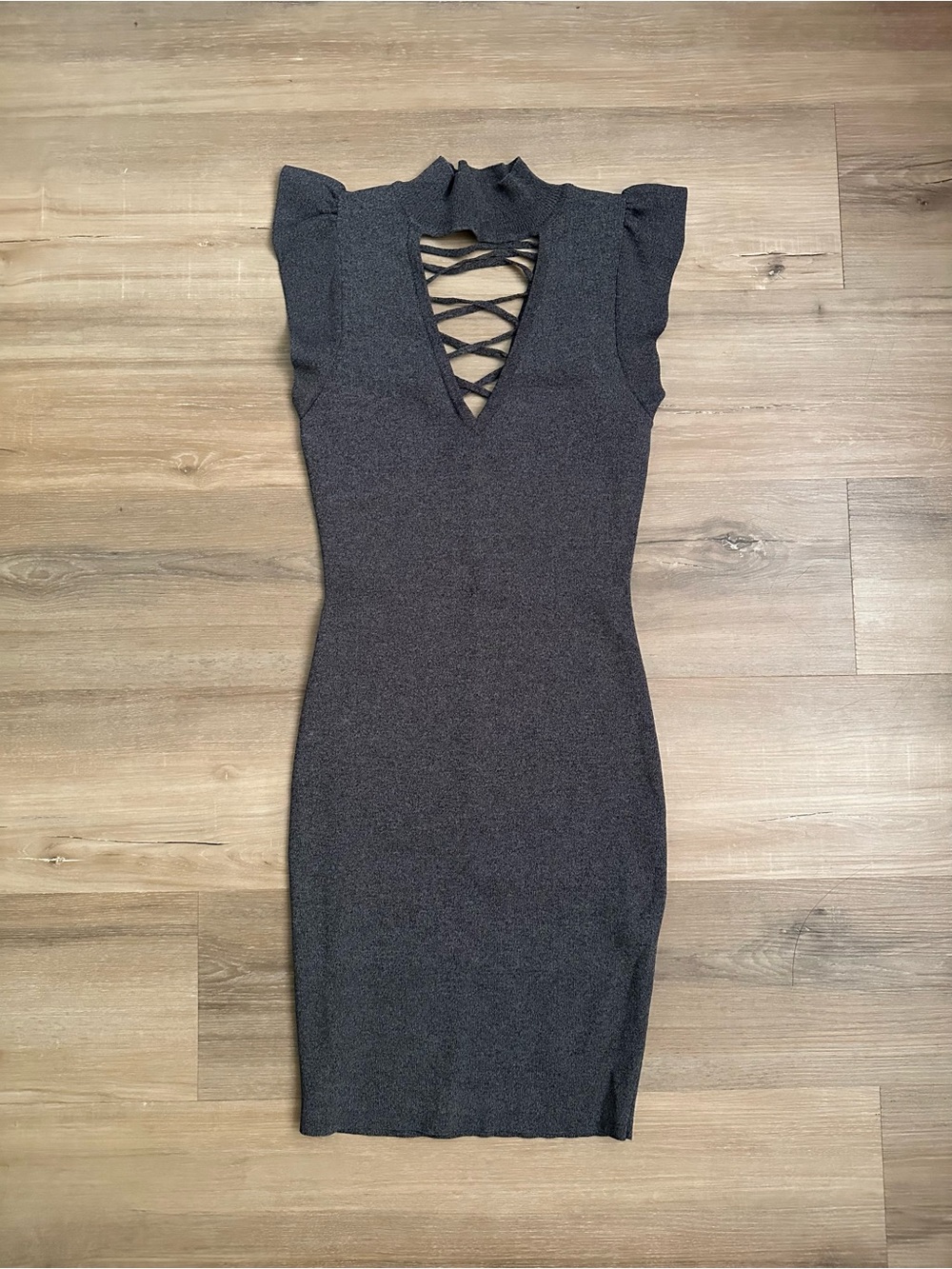 WOW Couture Gray Lace-Up Bodycon Midi Dress Size S Worn Once